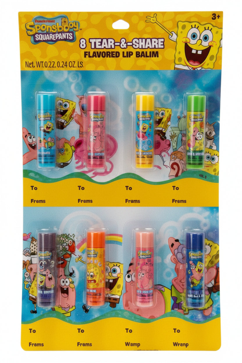 Spongebob 8pk Tear and Share: Moisturizing, Lip Balm, Set, Translucent