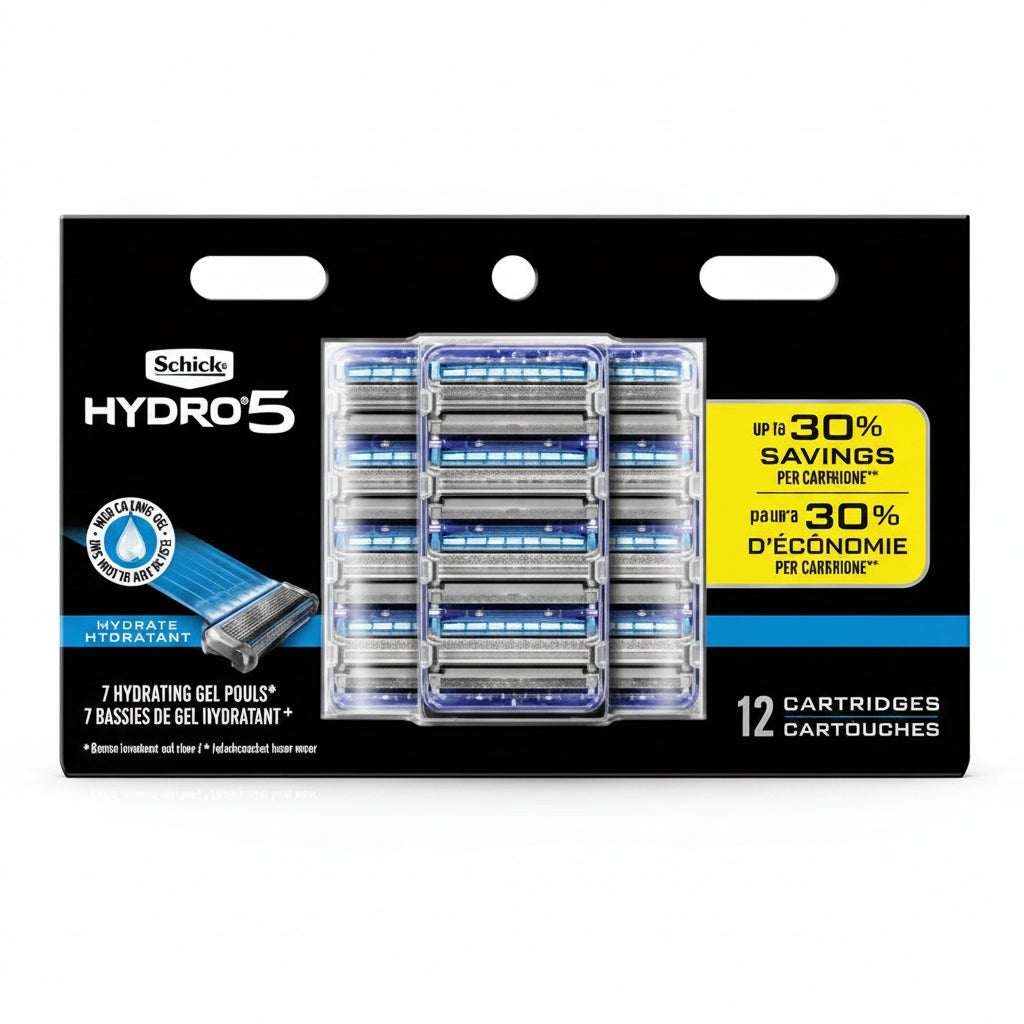 Schick Hydro Dry Skin Men's Razor Refills - 12ct: For All Hair Types, 5-Blade, Face Application