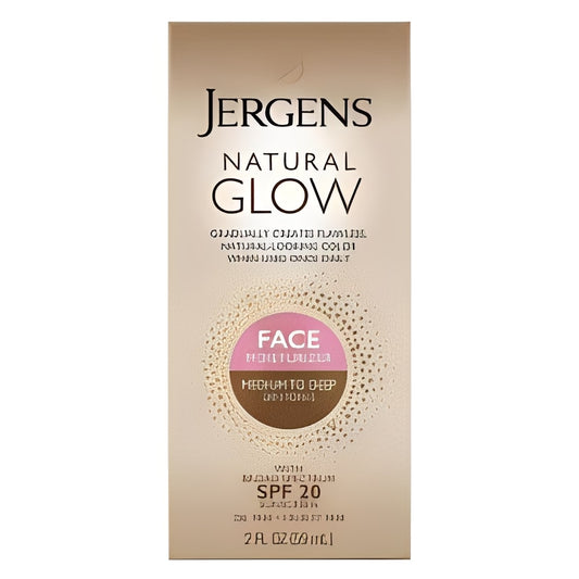 Jergens Glow Face Moisturizer Self Tanner Daily Sunscreen - SPF 20 - 2 fl oz - Medium To Deep: Hypoallergenic, Noncomedogenic, Oil-Free, Paraben-Free