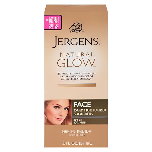 Jergens Glow Face Moisturizer Self Tanner Daily Sunscreen - SPF 20 - 2 fl oz - Fair To Medium: Hypoallergenic, Noncomedogenic, Oil-Free, Paraben-Free