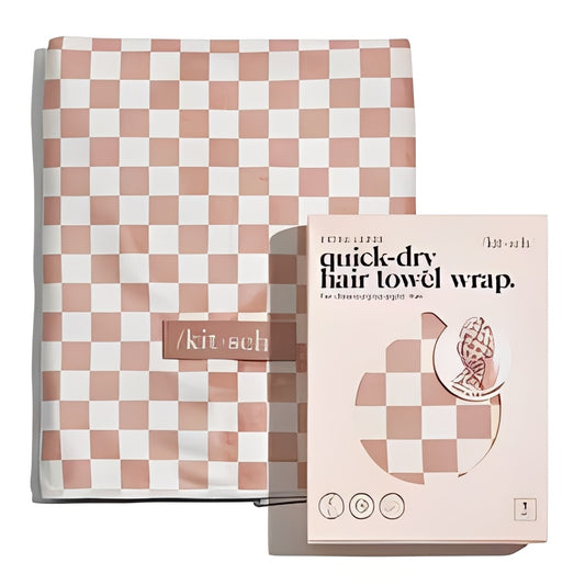 Kitsch Extra Large Quick-Dry Hair Towel Wrap - Terracotta Checker: Secures All Hair Types, Polyester Material