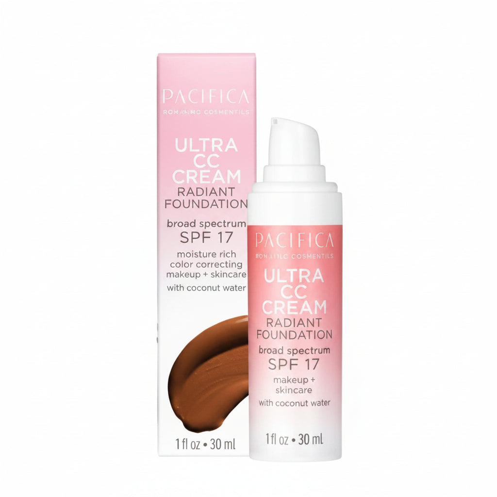 Pacifica Ultra CC Cream Radiant Foundation with SPF 17 - Cool/Deep - 1 fl oz: Paraben-Free, Vegan, Medium Coverage, For All Skin Types
