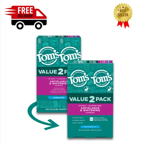 Tom’s of Maine Whiten+ Deep Clean Whitening Toothpaste with Fluoride - Peppermint 2 Pack